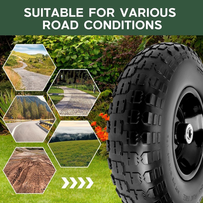 Taifa 2 PCS 13 Inch Rubber Solid Flat Free Replacement Tires and Wheels 4.00-6 with 5/8'' Axle Bore Hole, Air Less Wheel for Wheelbarrow/Wagon/Hand Truck/Trolley/Garden Scooter etc. - Image 5
